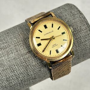 VTG Caravelle Watch Mens 32mm Gold Tone Manual Wind Mesh Band Working READ